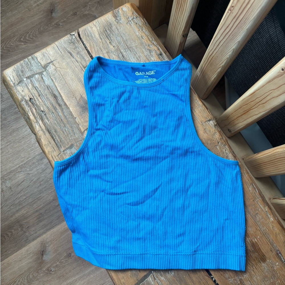 Garage Women's Blue Ribbed cropped top